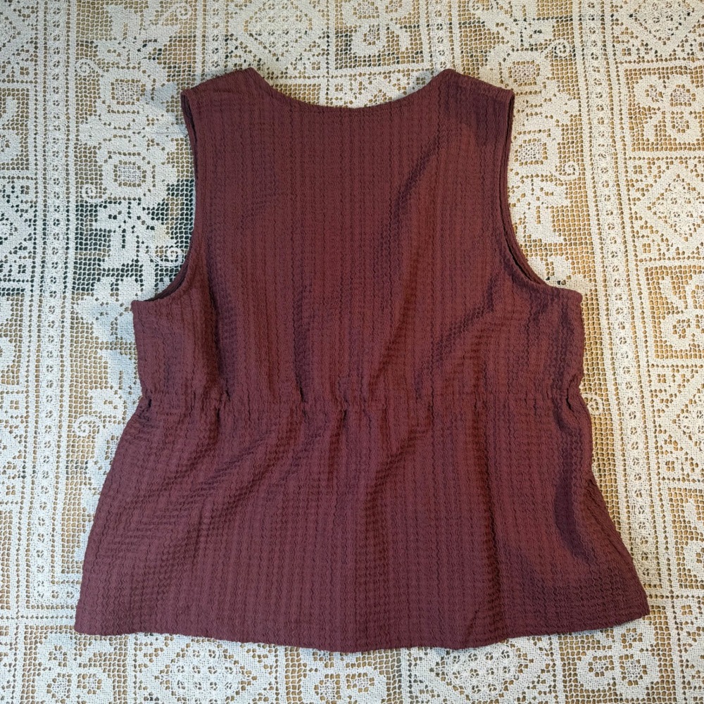 LOFT Womens Plum Burgundy Textured Tie Front Peplum Sleeveless Top Size M - Picture 6 of 9